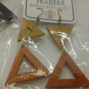 New Mata Traders Yellow and Orange Wood Earrings